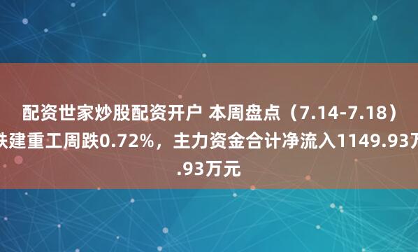 配资世家炒股配资开户 本周盘点（7.14-7.18）：铁建重工周跌0.72%，主力资金合计净流入1149.93万元